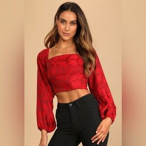 Lulus With All This Cheer Red Floral Jacquard Lace-Up Top